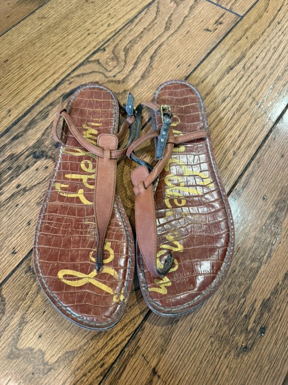 Sam Edelman Gigi Tan Leather T-Strap Sandals 10